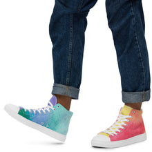 Load image into Gallery viewer, Men’s High Top Rainbow Watercolor Sneakers
